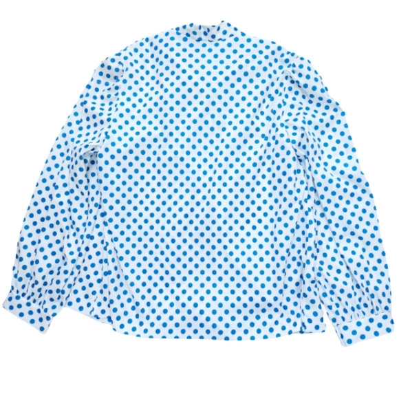 Vintage USA Union-Made Blue Polka Dot Long Sleeve Coquette Bow Blouse ♥️ - Picture 2 of 6